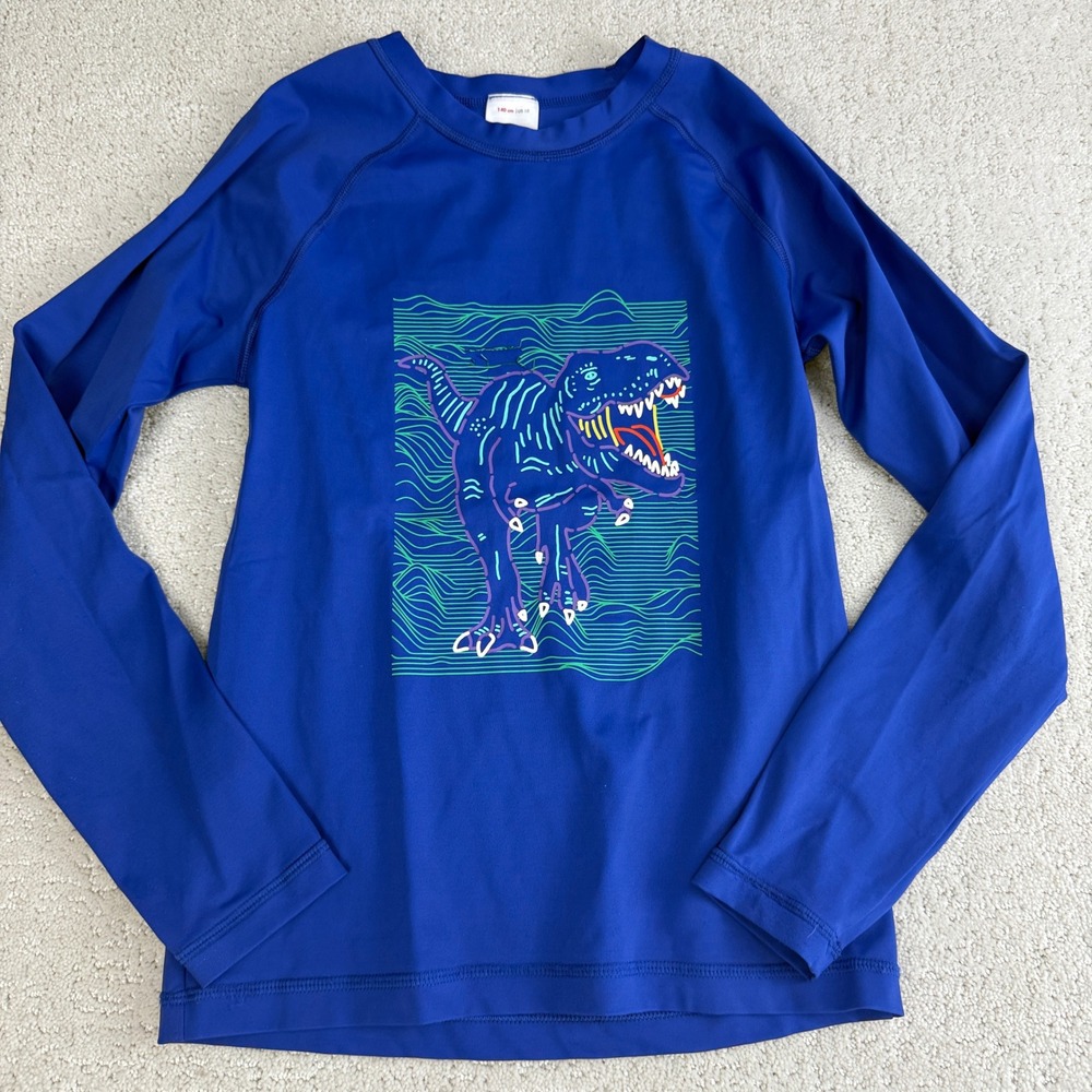 Hanna Andersson Rash Guard Kids‎ 10 Blue Dinosaur Graphic Long Sleeve Swim Shirt